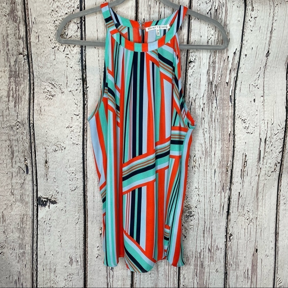Violet + Claire Medium Sleeveless Blouse Colorful Lightweight High Neck Flowy